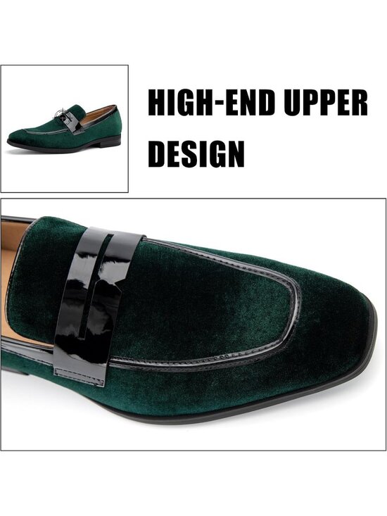 Men\'s Green24 Rubber Velvet Loafers Low Heels Round Toe Tuxedo Wedding Shoes main image 6